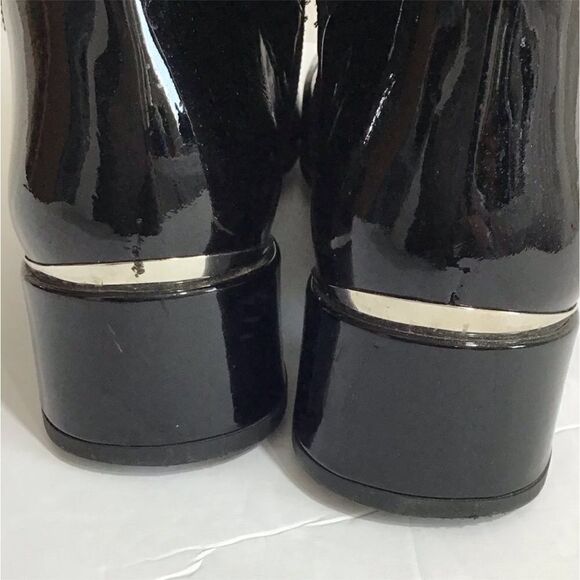 Start Weitzman Boots Black Leather Knee High Patent Leather Block Heel Size 9 - Picture 14 of 16